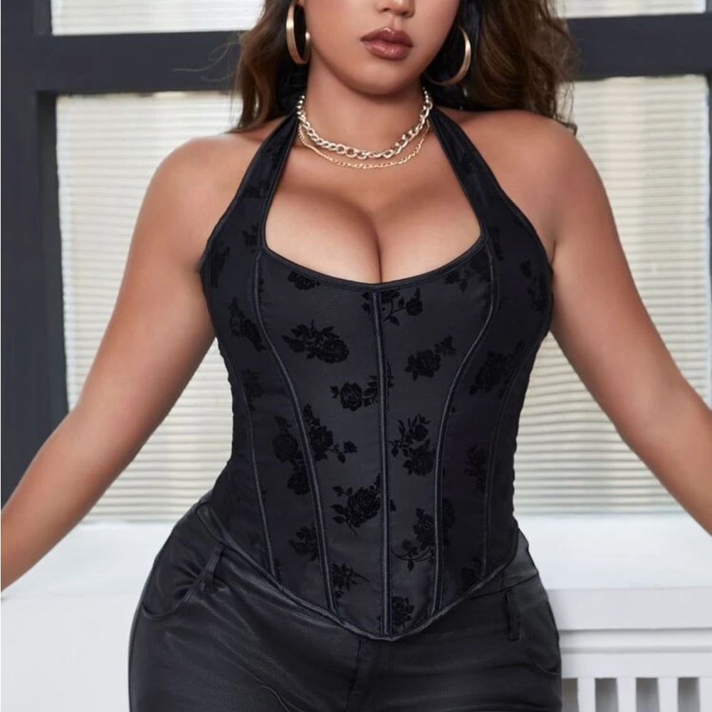 Apperloth A Plus Floral Print Asymmetrical Hem Corset Shapewear Top
